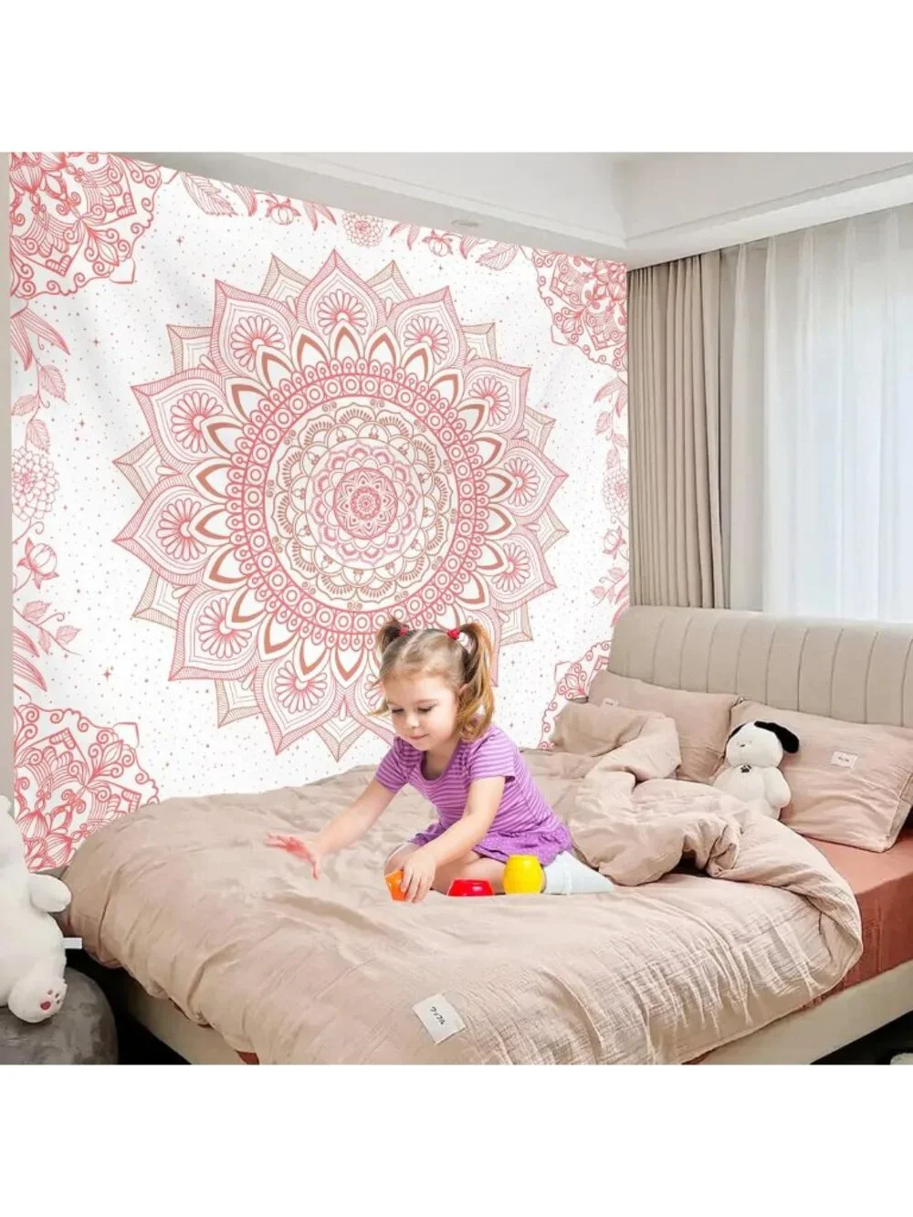 Pink Boho Wall Tapestry - Mandala Floral Decor for Bedroom, Living Room & Dorm